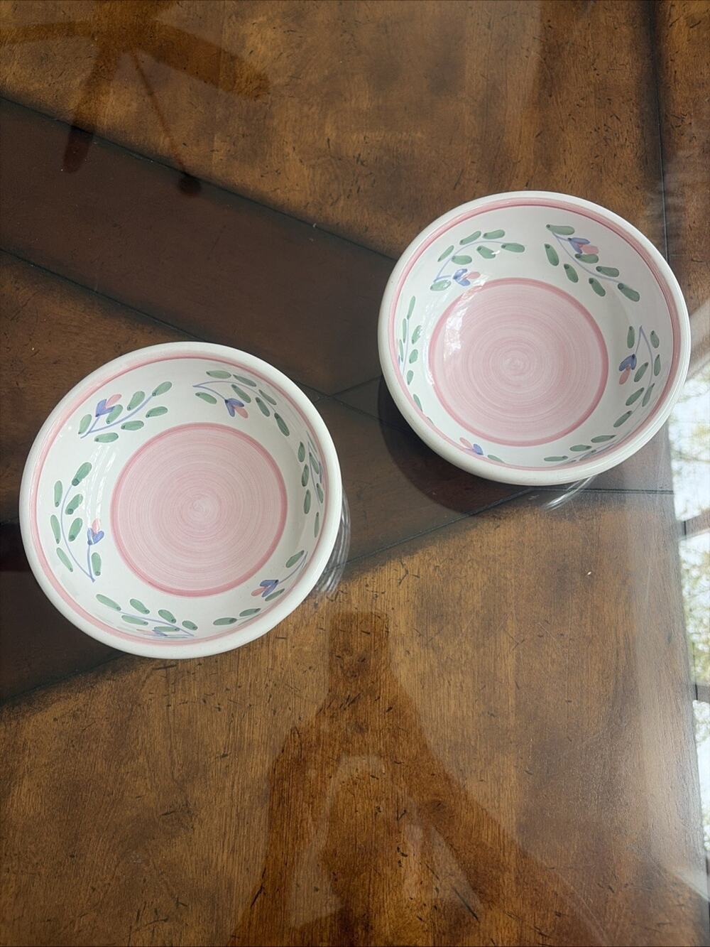 (2) Caleca Pink Garland 7" All Purpose Cereal Pasta Soup Bowls Italy